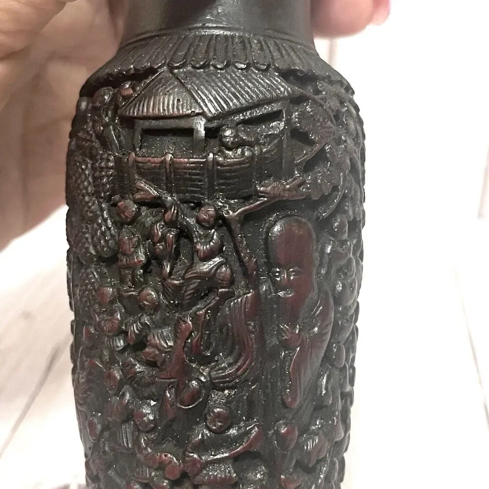 Chinese Vintage Carved Ornate War Scene Vase